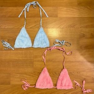 Fuzzy Studded Strap Bra Top - Set of 2
